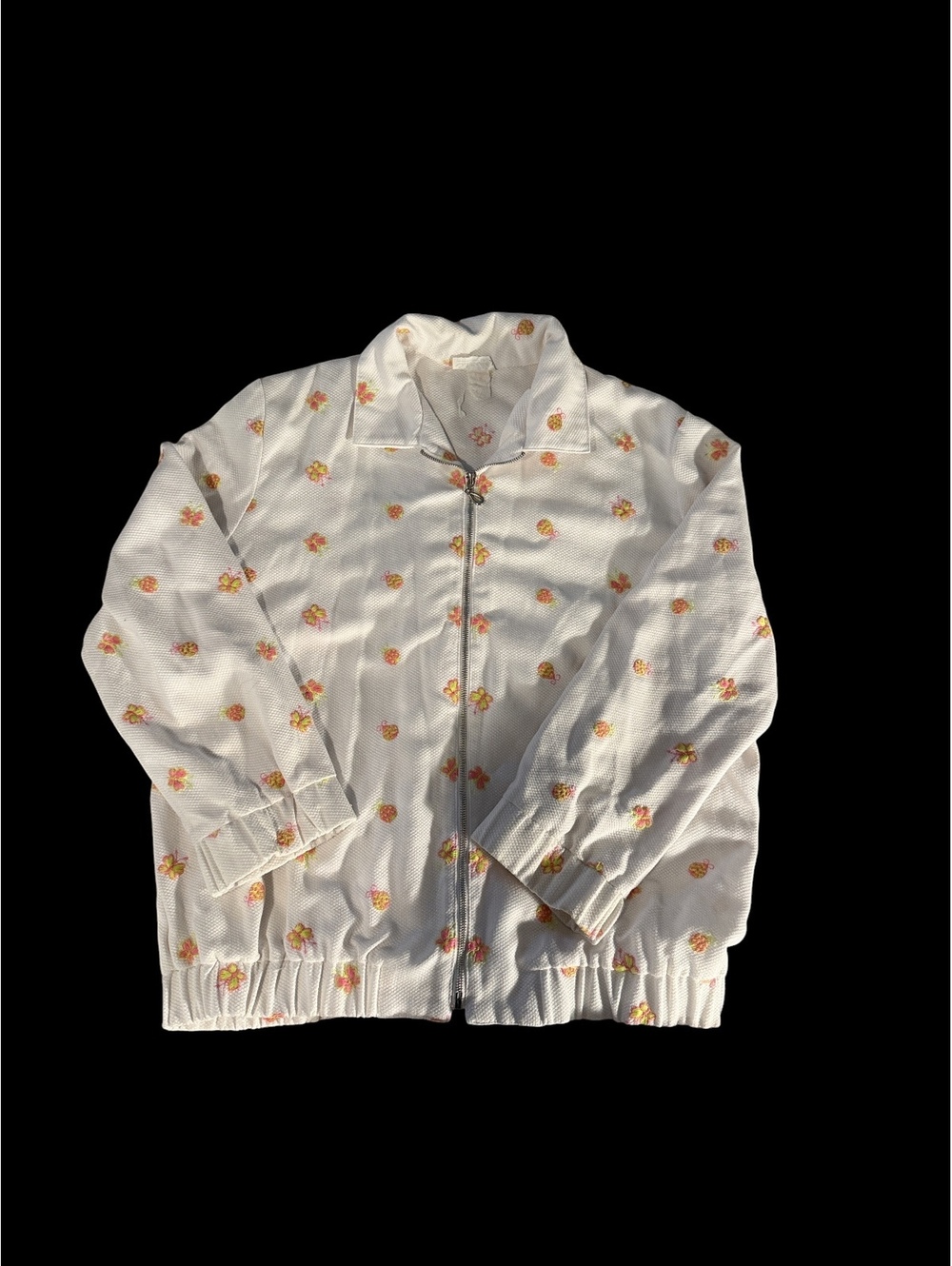 Vintage 80s Sanibel Sport Embroidered Butterfly and Lady Bug Waffle Knit Jacket
